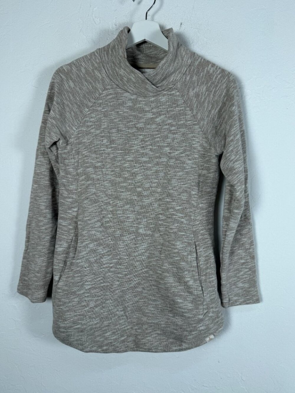 Prana Women's Funnel Mock Neck Sweatshirt Heathered Taupe Organic Cotton XS